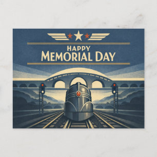 Moderne Train Streamline Memorial Day  Holiday Postcard