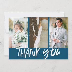 Moderne trois photo Mariage bleu Merci