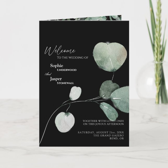 Moderne verdure Mariage noir programme plié (Devant)