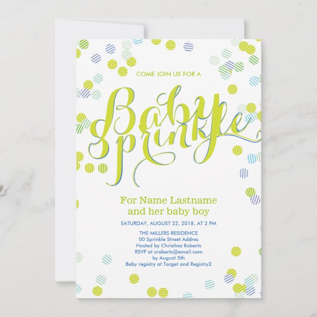 Moderne Vert Bleu Blanc Bébé Saupoudrer Invitation (Devant)
