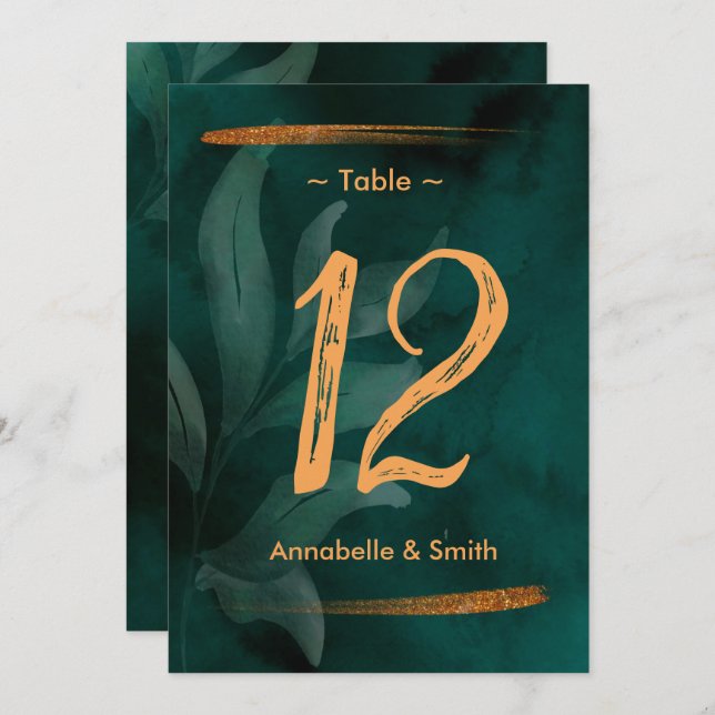 moderne vert émeraude et numéro de table feuille (Devant / Derrière)