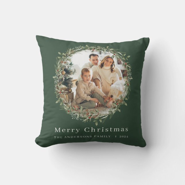 Modernfamily photo Christmas wreath Throw Pillow (Front)
