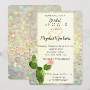 ModernGlitter Bokeh Cactus  Bridal Shower Invitation
