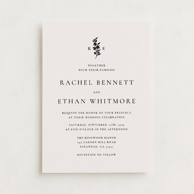 modernI vory Botanical Monogram Wedding Invitation (Créateur téléchargé)