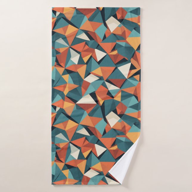 Modernist Facets | Large Prism Orange Teal Bath Towel (Bath Towel)