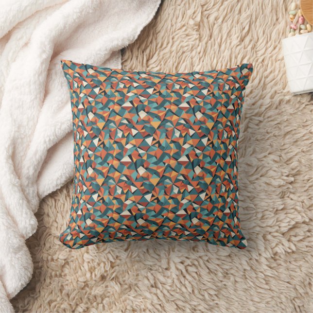 Modernist Facets | Micro Prism Orange Teal Throw Pillow (Blanket)