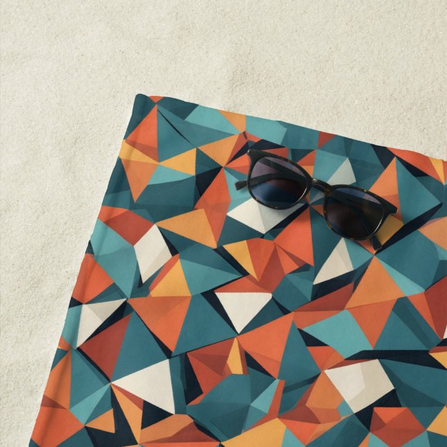Modernist Facets | Prism Orange Teal Beach Towel (In Situ)