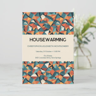 Modernist Facets   Prism Orange Teal Housewarming Invitation