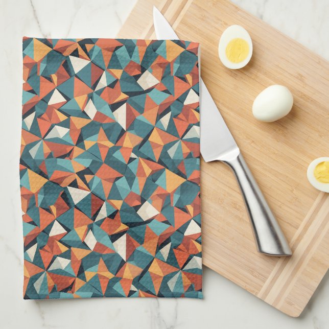 Modernist Facets | Prism Orange Teal Kitchen Towel (Quarter Fold)