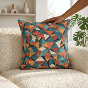 Modernist Facets Prism Orange Teal Throw Pillow