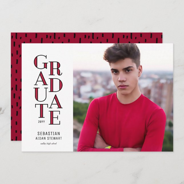 Modernist Red Graduation Announcement (Front/Back)