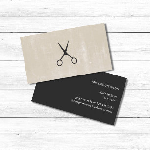 Modernl Elegant Black Beige Scissors Hair Stylist Business Card
