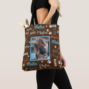 ModernPersonalized Photo Names Brown Blue Dog  Tote Bag