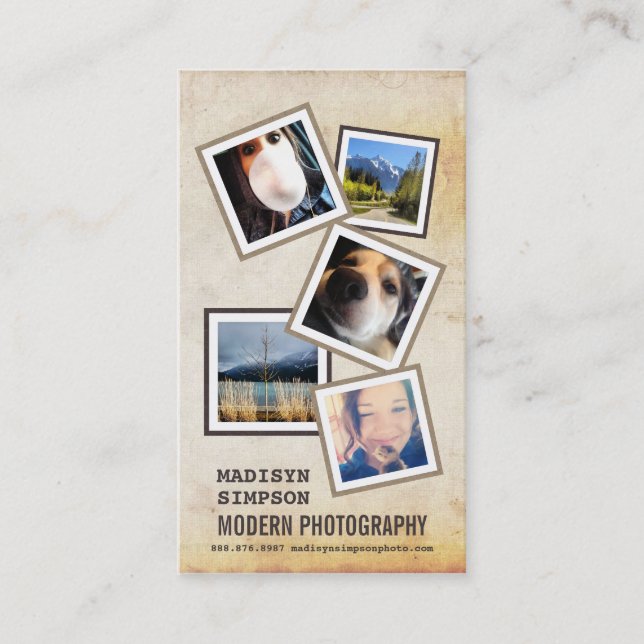 ModernPhotographer with 5 Sample Photos Business Card (Front)