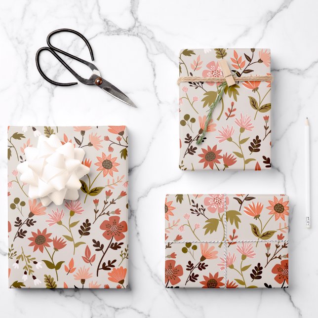 ModernPink Leaves Flowers Botanical Pattern Wrapping Paper Sheet (ModernPink Leaves Flowers Botanical Pattern Wrapping Paper Sheets from Studio Posies. )