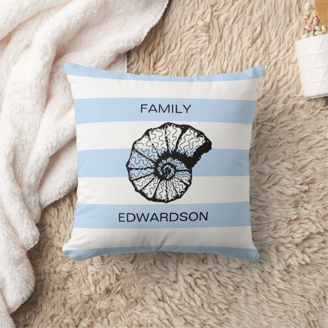 Modernt Blue Stripes sea shell beach personal Throw Pillow (Blanket)