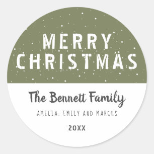 Moderrn Olive Green Typography Merry Christmas Classic Round Sticker