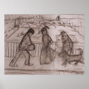 Modersohn-Becker - Figures With His Dog On Bridge Poster