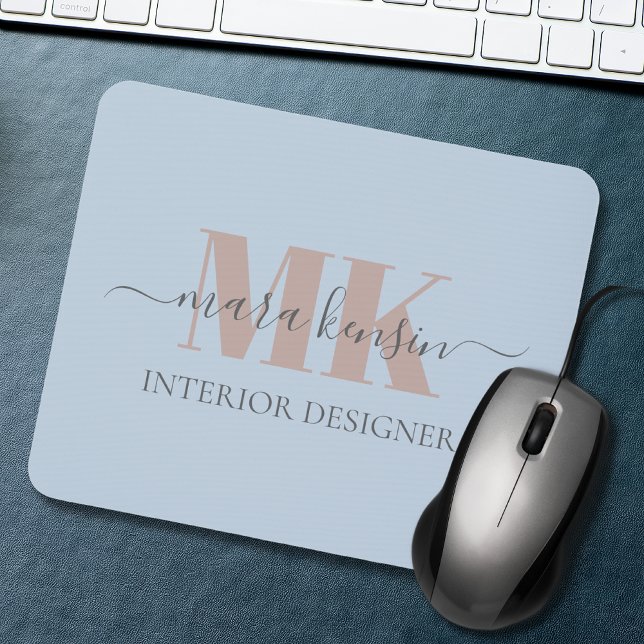 Modert Mocha Mousse Monogram Dusty Blue Mouse Pad (Creator Uploaded)