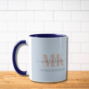 Modert Mocha Mousse Monogram Dusty Blue Mug