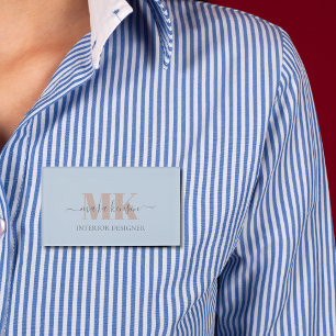 Modert Mocha Mousse Monogram Dusty Blue Name Tag