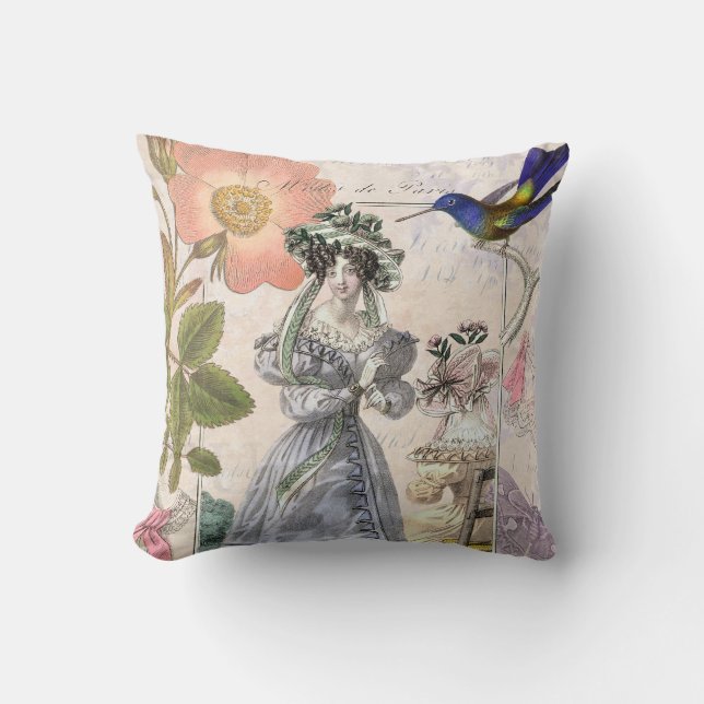 Modes de Paris Biedermeier Ladies in Hats Throw Pillow (Front)