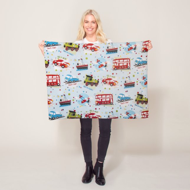 Modes of Transport Pattern Kids Fleece Blanket (In Situ)