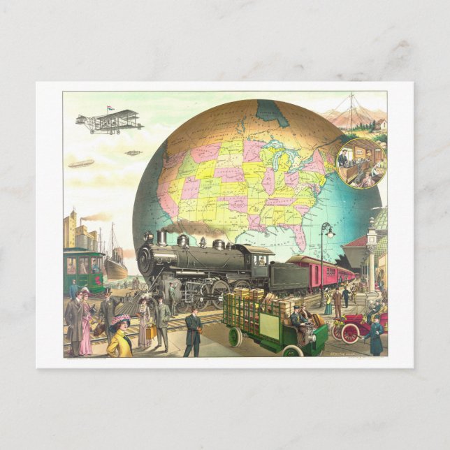 Modes of Transportation Victorian Lithograph Postcard (Front)