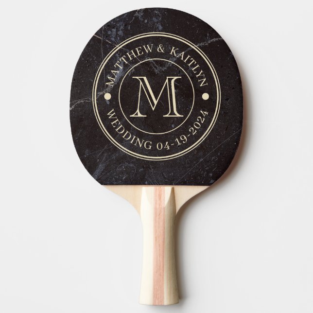 Modest Dark Stone Wedding Monogram Ping Pong Paddle (Front)
