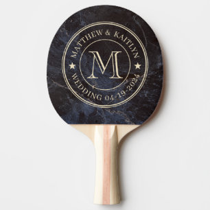 Modest Dark Stone Wedding Monogram Star Ping Pong Paddle