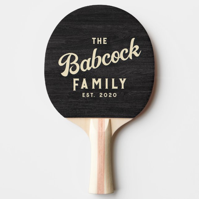 Modest Dark Wood Retro Family Name & Year Ping Pong Paddle (Front)