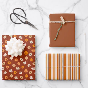 Modest Ditsy Floral brown Happy Thanksgiving Wrapping Paper Sheet