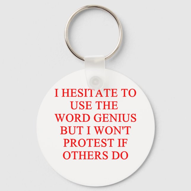 modest genius joke keychain (Front)