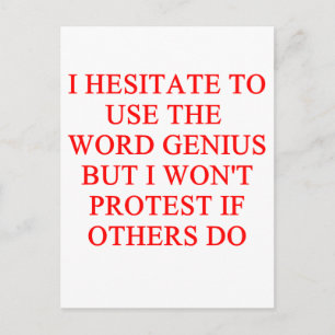 modest genius joke postcard