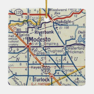 Modesto Vintage Map Ceramic Ornament