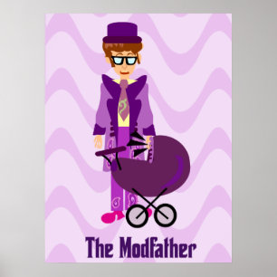Modfather Funny Mod Sixties Cartoon Character Art Poster