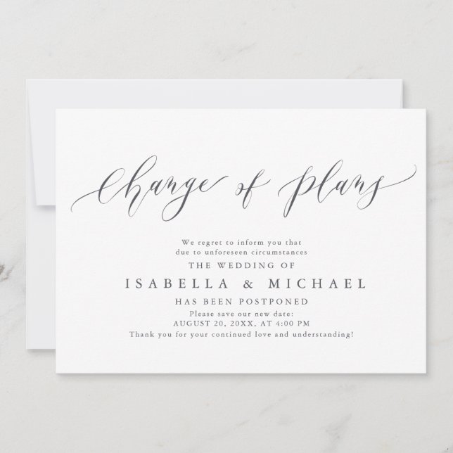 Modification Des Plans Reporté Faire-part Mariage (Devant)