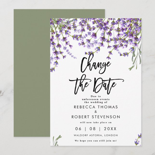 modifier la date du faire-part de mariage lavande (Devant / Derrière)