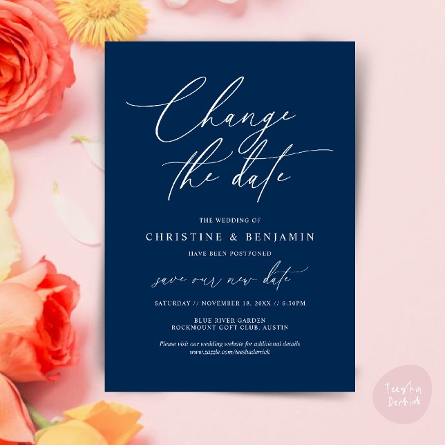 Modifier la date, Enregistrer notre nouvelle carte (Change the date, Save our new wedding date modern romantic card in Navy Blue)