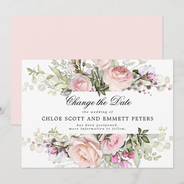 Modifier la date Rose Floral Mariage Faire-part (Devant / Derrière)