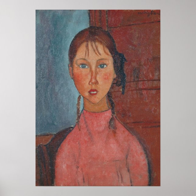 Modigliani Girl with Braids Modern Art Print (Front)