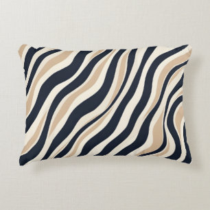 Modish Neutral Wavy Cream Charcoal Abstract Design Accent Pillow