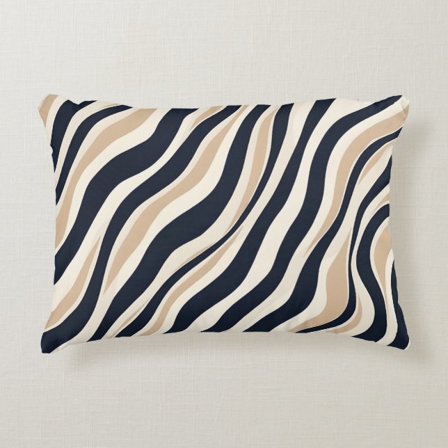 Modish Neutral Wavy Cream Charcoal Abstract Design Accent Pillow (Front)