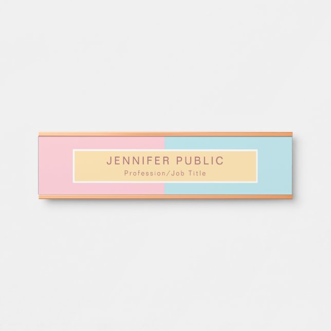 Modish Pink Yellow Blue Modern Rose Gold Template Door Sign (Front)