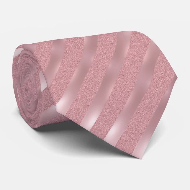 Modish Rose Gold Glitter Striped Template Elegant Tie (Rolled)