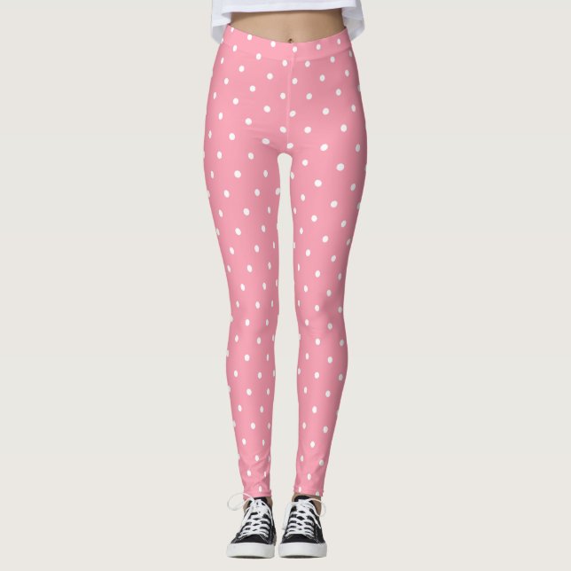 Modish White Circles Dots Hot Pink Elegant Trendy Leggings (Front)