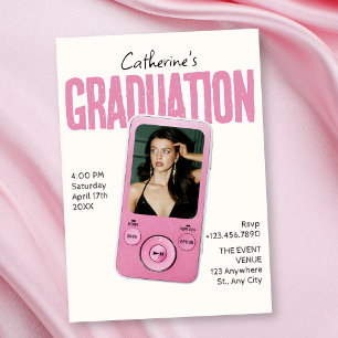 Modist pink white graduation invitation