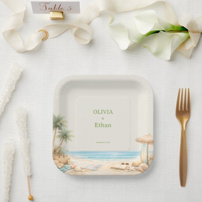 Modren Aesthetic Beech soft Stylis customize Paper Plate (Wedding)
