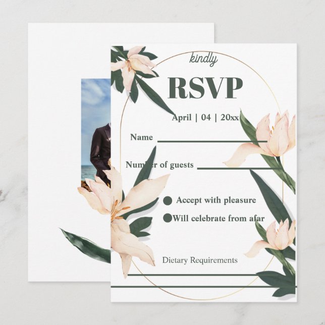 Modren blush pink floral Circle RSVP Card (Front/Back)