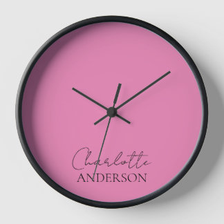 Modrn Minimalist Simple Name Pink Clock